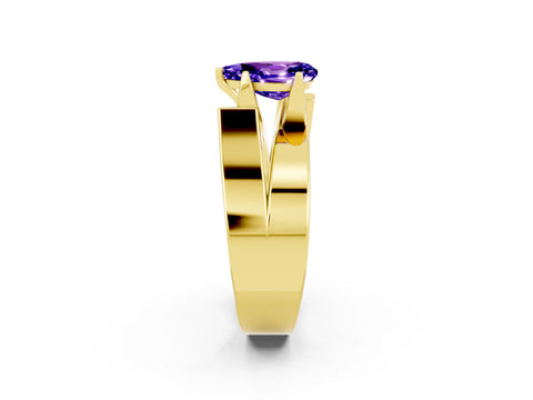 Yellow gold Modern Tension Set Pear Cut Tanzanite Solitaire Wide Band Ring_2