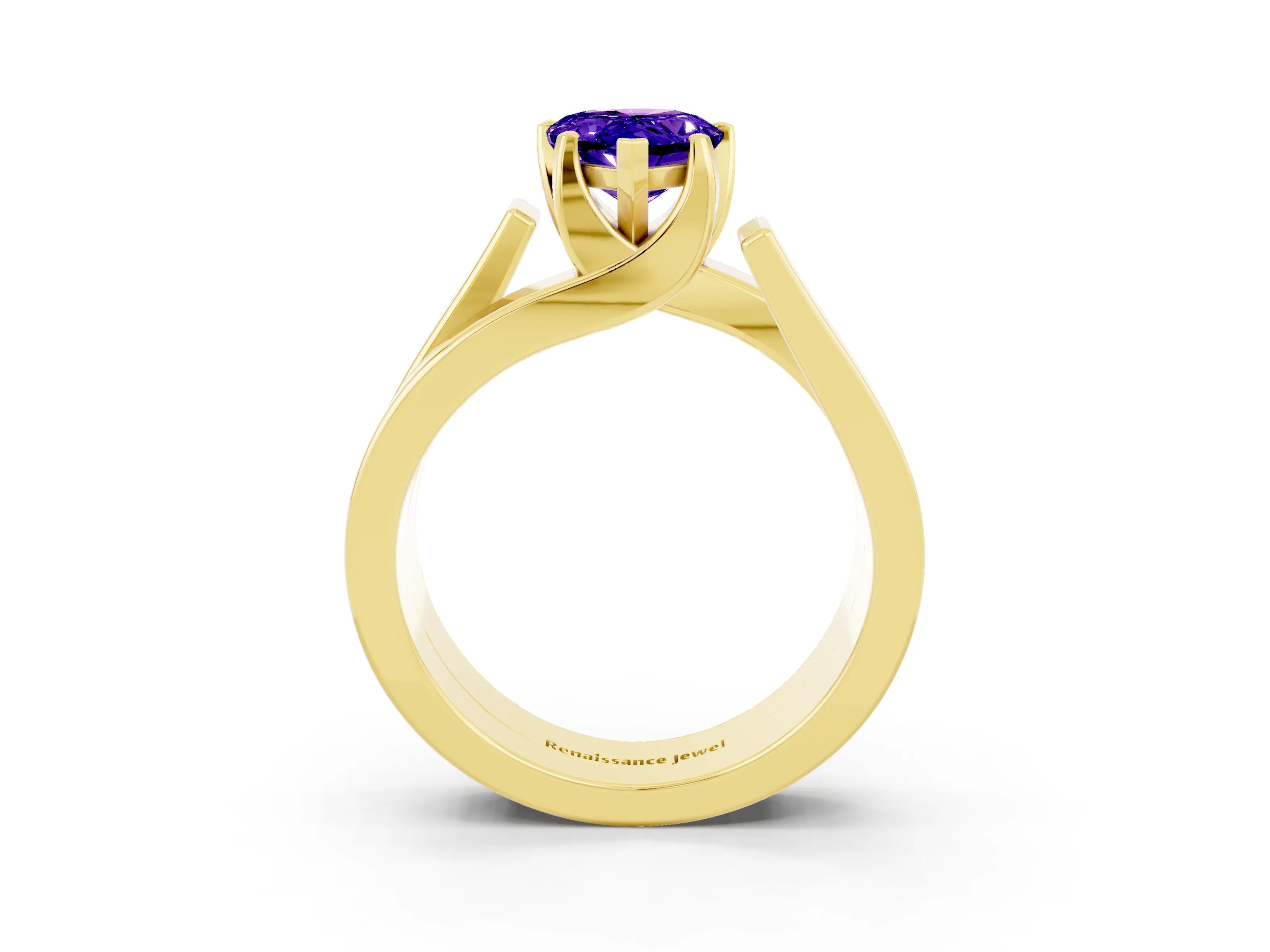 Yellow gold Modern Tension Set Pear Cut Tanzanite Solitaire Wide Band Ring_3
