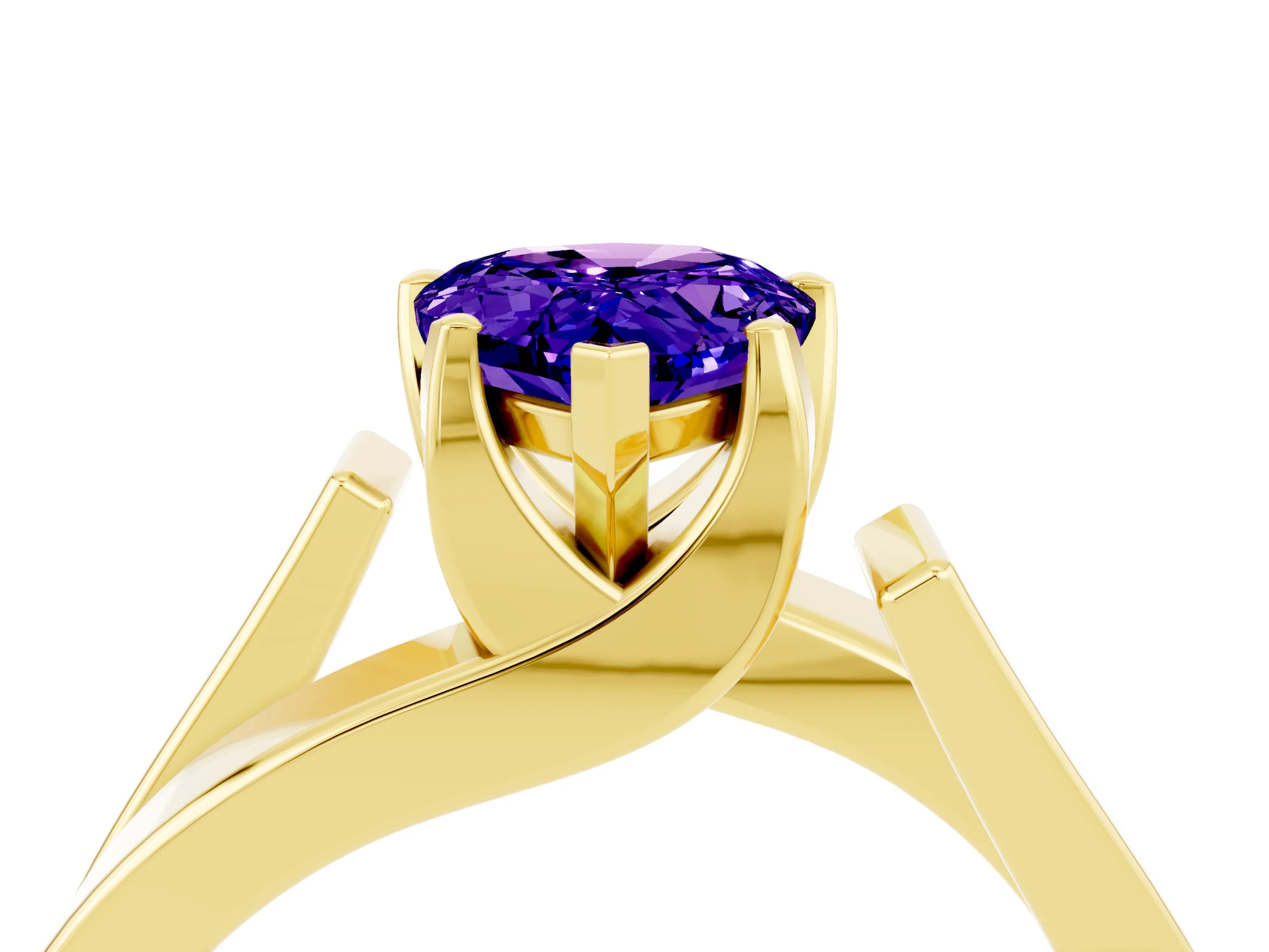 Yellow gold Modern Tension Set Pear Cut Tanzanite Solitaire Wide Band Ring_4