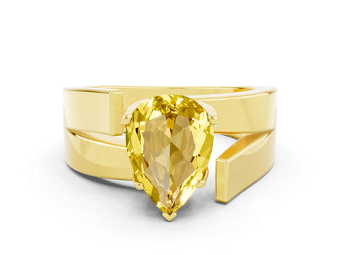 Yellow gold Modern Tension Set Pear Cut Yellow Sapphire Solitaire Wide Band Ring_12