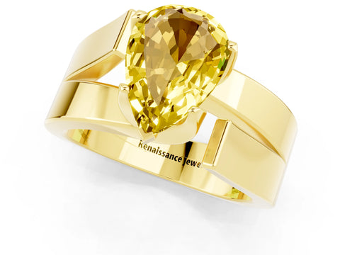 Yellow gold Modern Tension Set Pear Cut Yellow Sapphire Solitaire Wide Band Ring_13