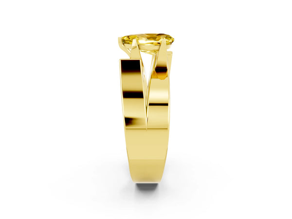 Yellow gold Modern Tension Set Pear Cut Yellow Sapphire Solitaire Wide Band Ring