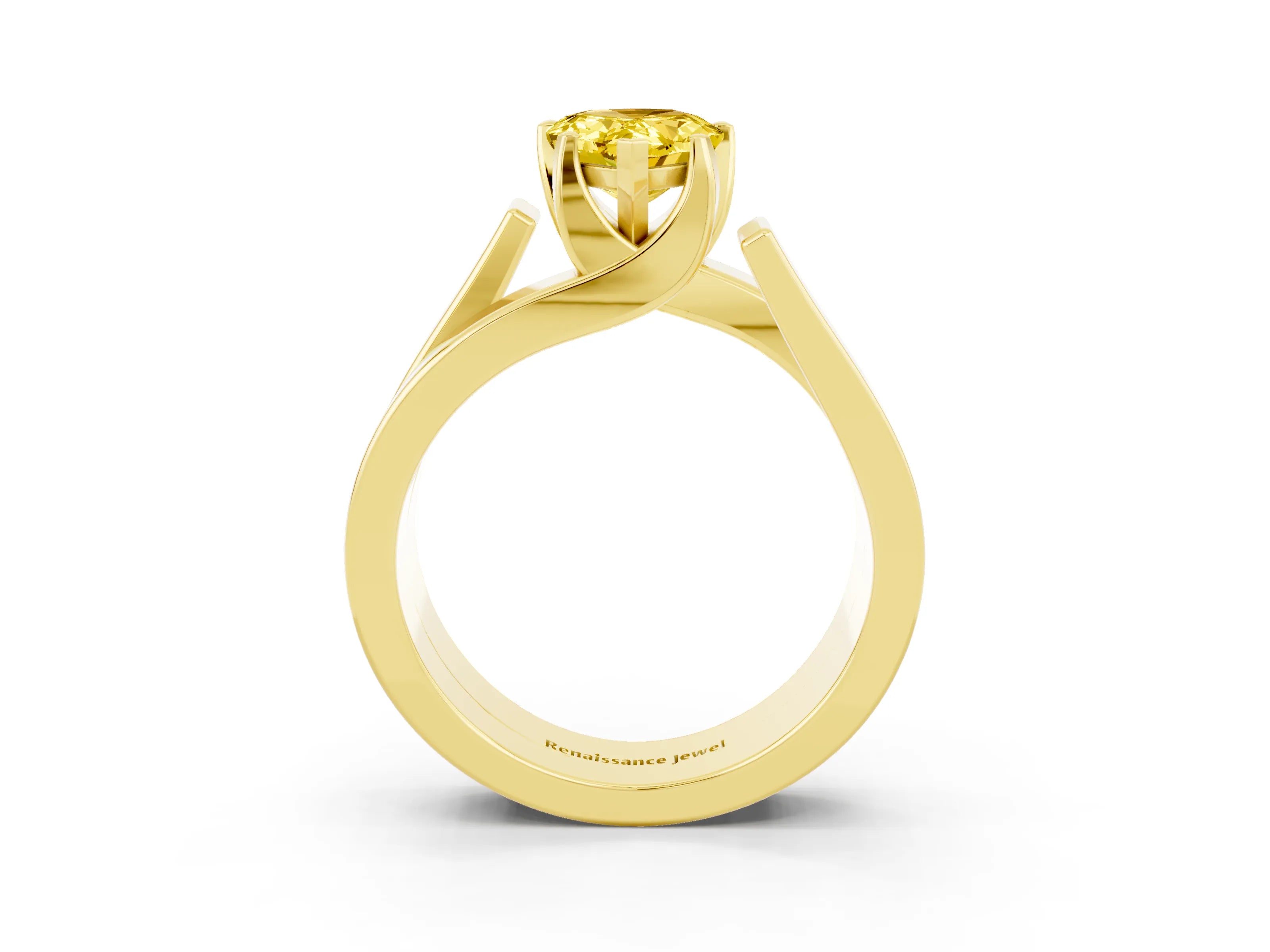 Yellow gold Modern Tension Set Pear Cut Yellow Sapphire Solitaire Wide Band Ring_15