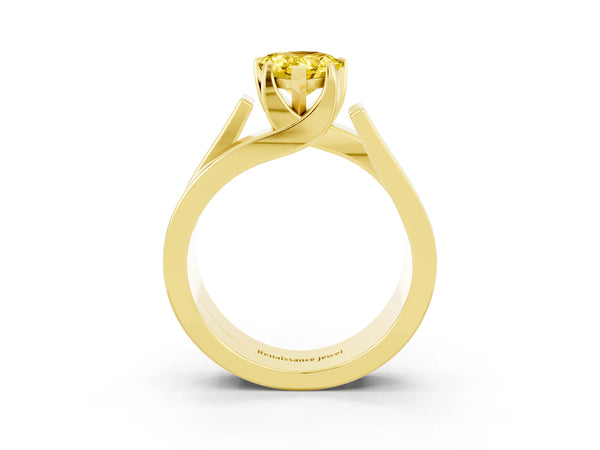 Yellow gold Modern Tension Set Pear Cut Yellow Sapphire Solitaire Wide Band Ring