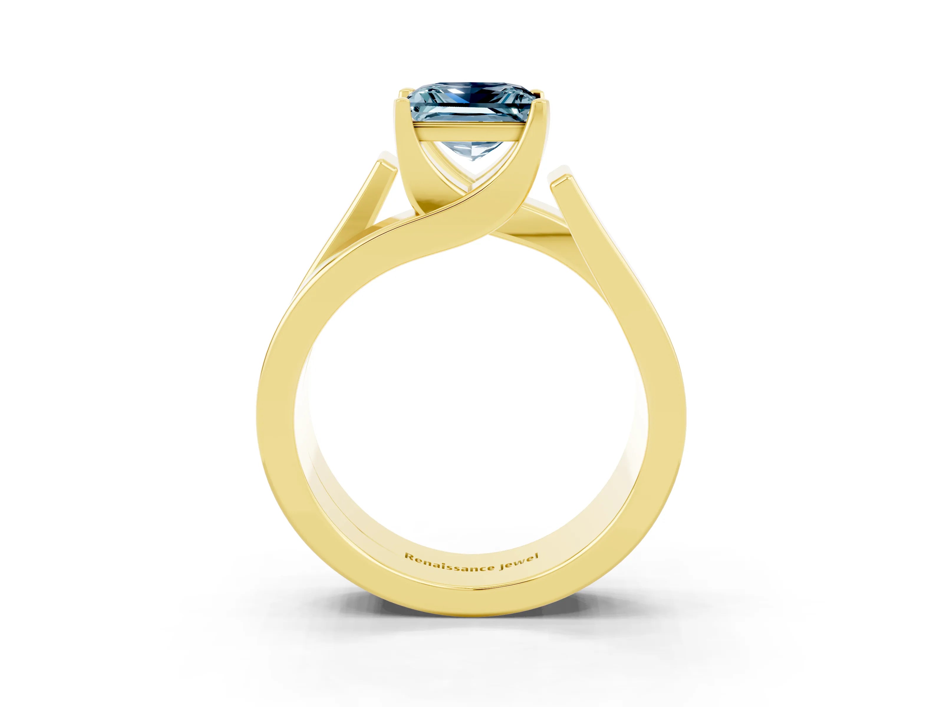 Yellow gold Modern Tension Set Princess Cut Aquamarine Solitaire Wide Band Ring_3