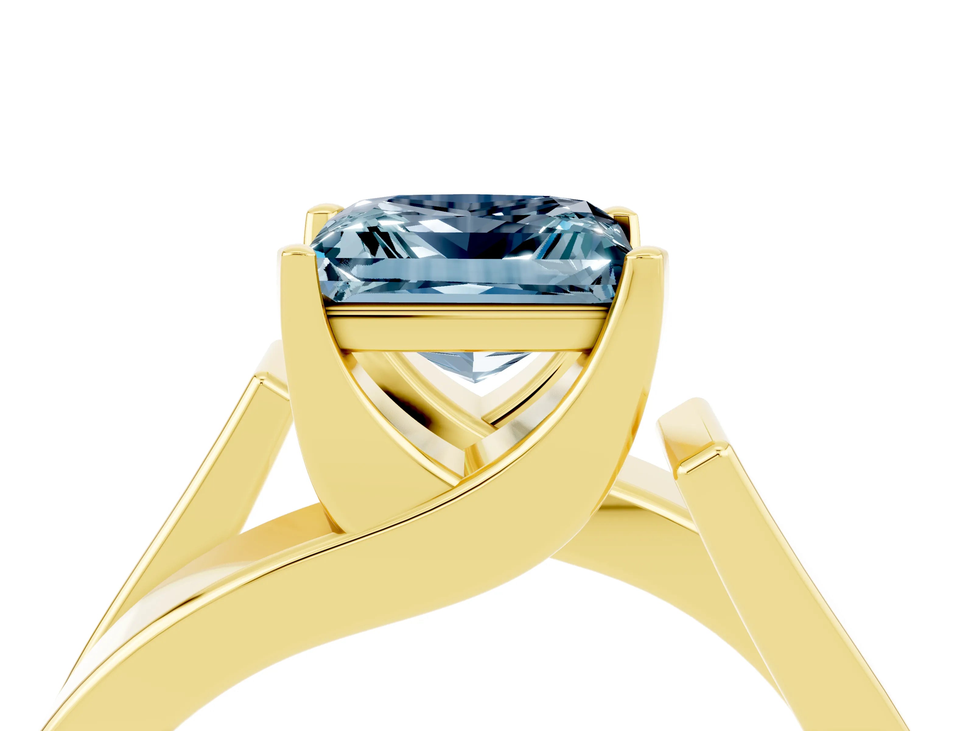 Yellow gold Modern Tension Set Princess Cut Aquamarine Solitaire Wide Band Ring_4
