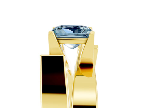 Yellow gold Modern Tension Set Princess Cut Aquamarine Solitaire Wide Band Ring_5
