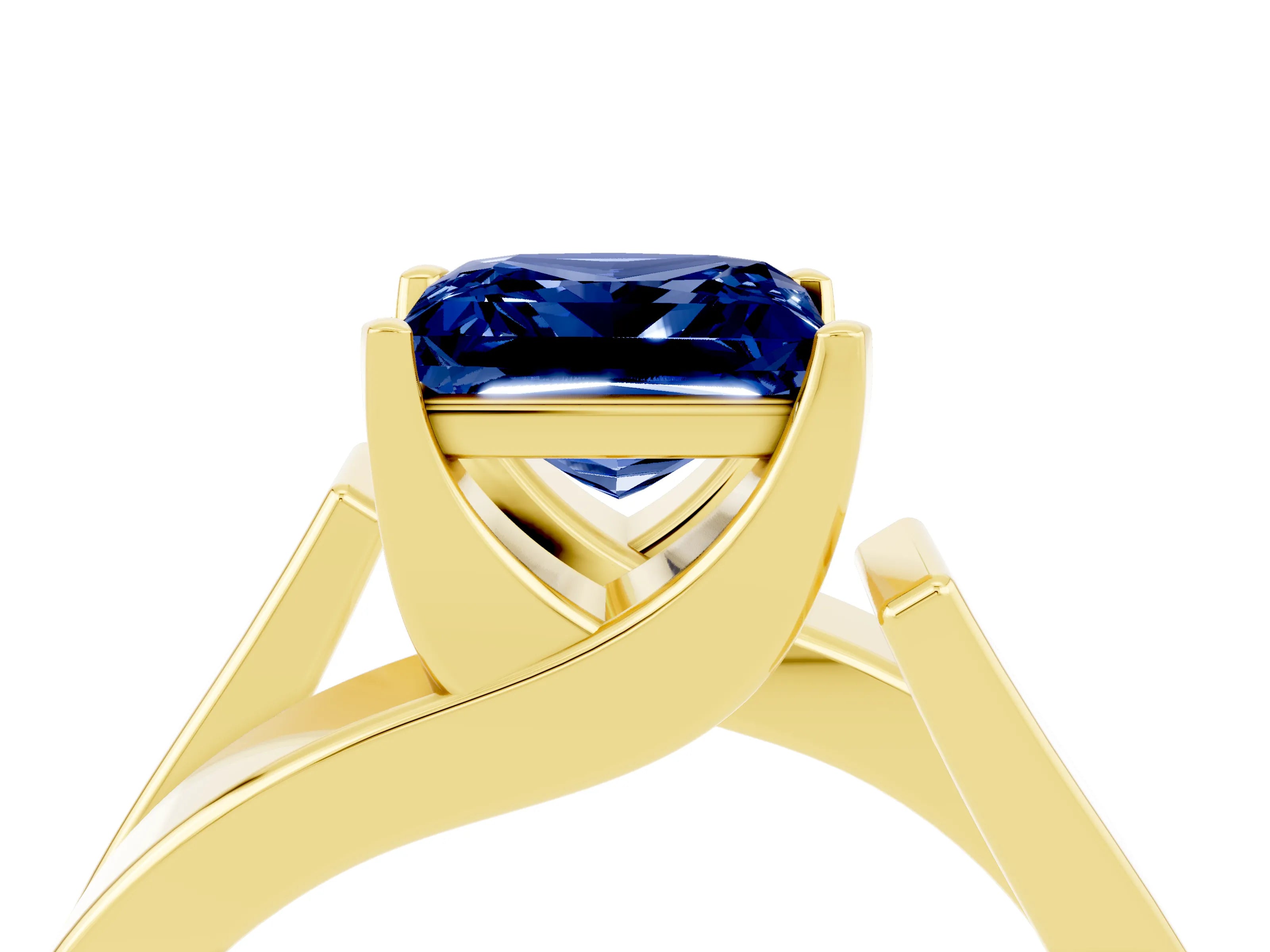 Yellow gold Modern Tension Set Princess Cut Blue Sapphire Solitaire Wide Band Ring_4