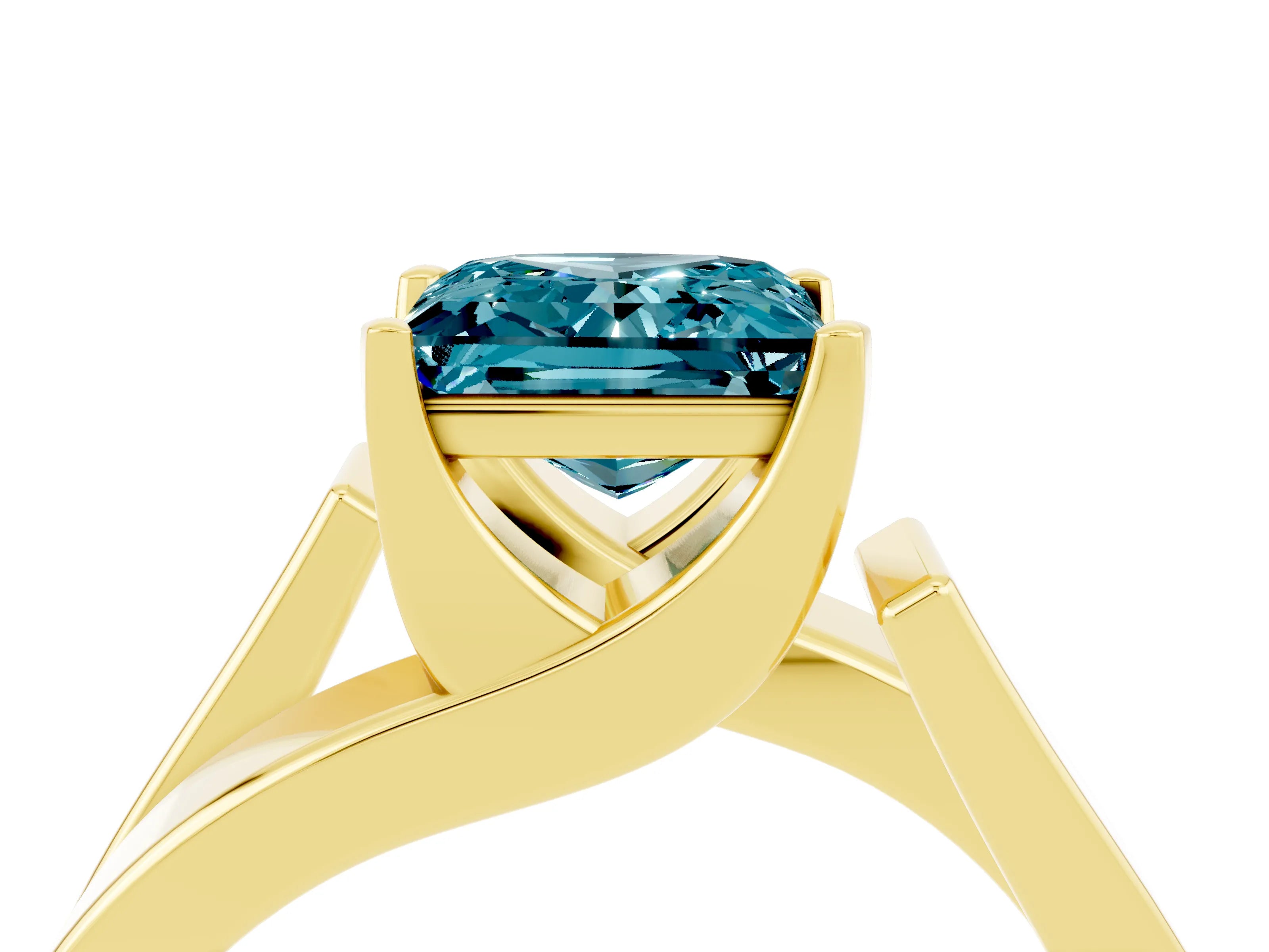 Yellow gold Modern Tension Set Princess Cut Blue Topaz Solitaire Wide Band Ring_4