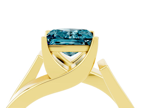 Yellow gold Modern Tension Set Princess Cut Blue Topaz Solitaire Wide Band Ring_4