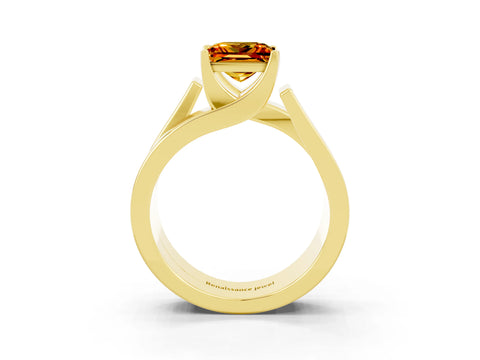 Yellow gold Modern Tension Set Princess Cut Citrine Solitaire Wide Band Ring_3