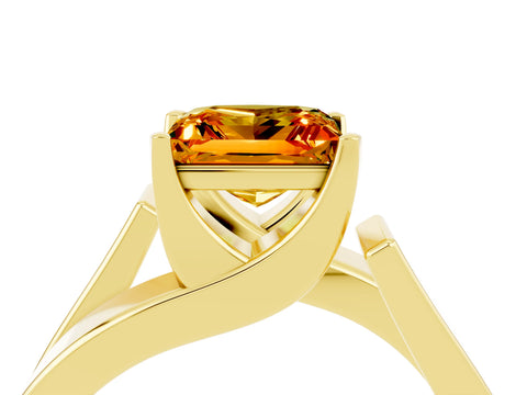 Yellow gold Modern Tension Set Princess Cut Citrine Solitaire Wide Band Ring_4