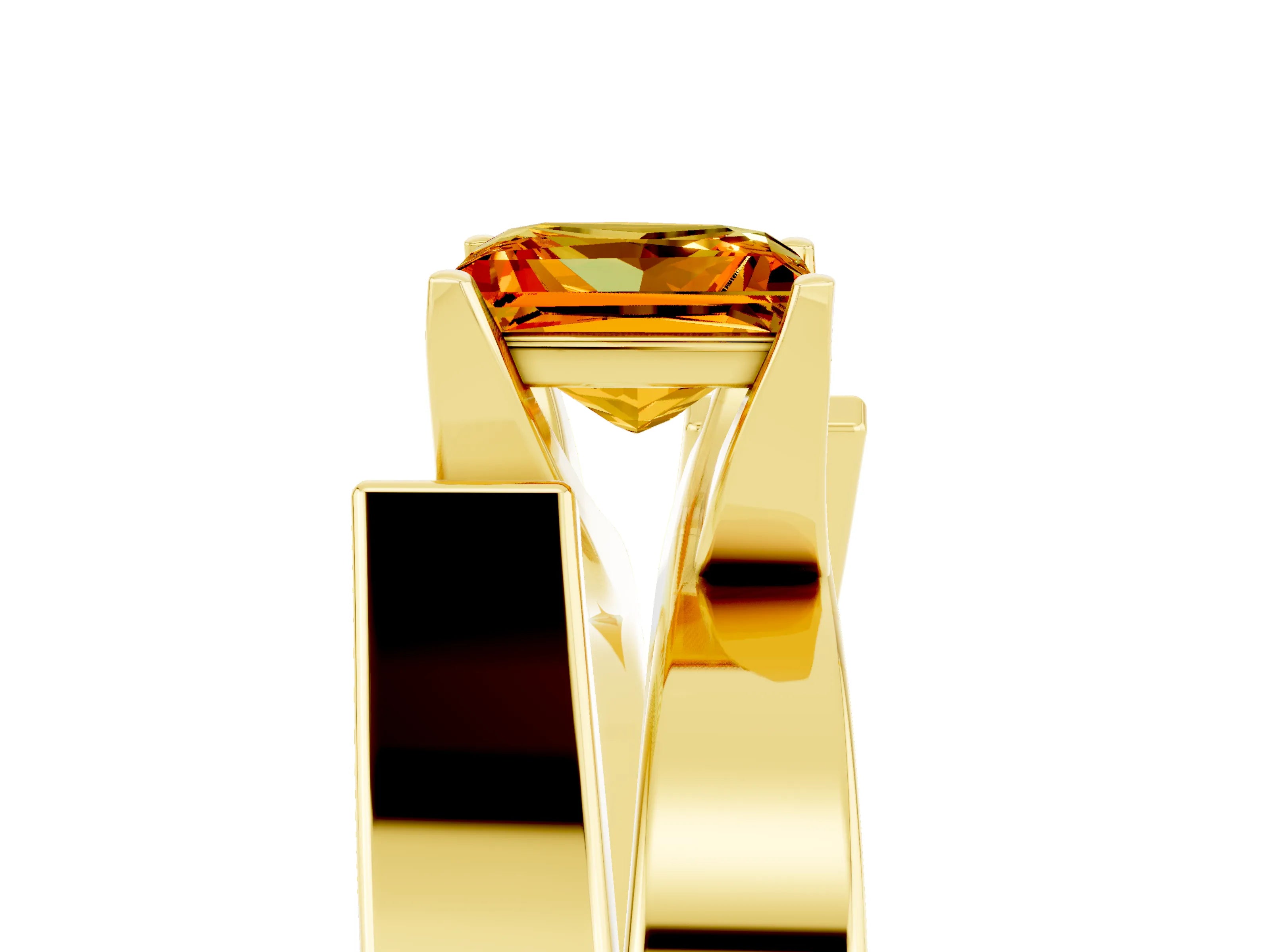 Yellow gold Modern Tension Set Princess Cut Citrine Solitaire Wide Band Ring_5