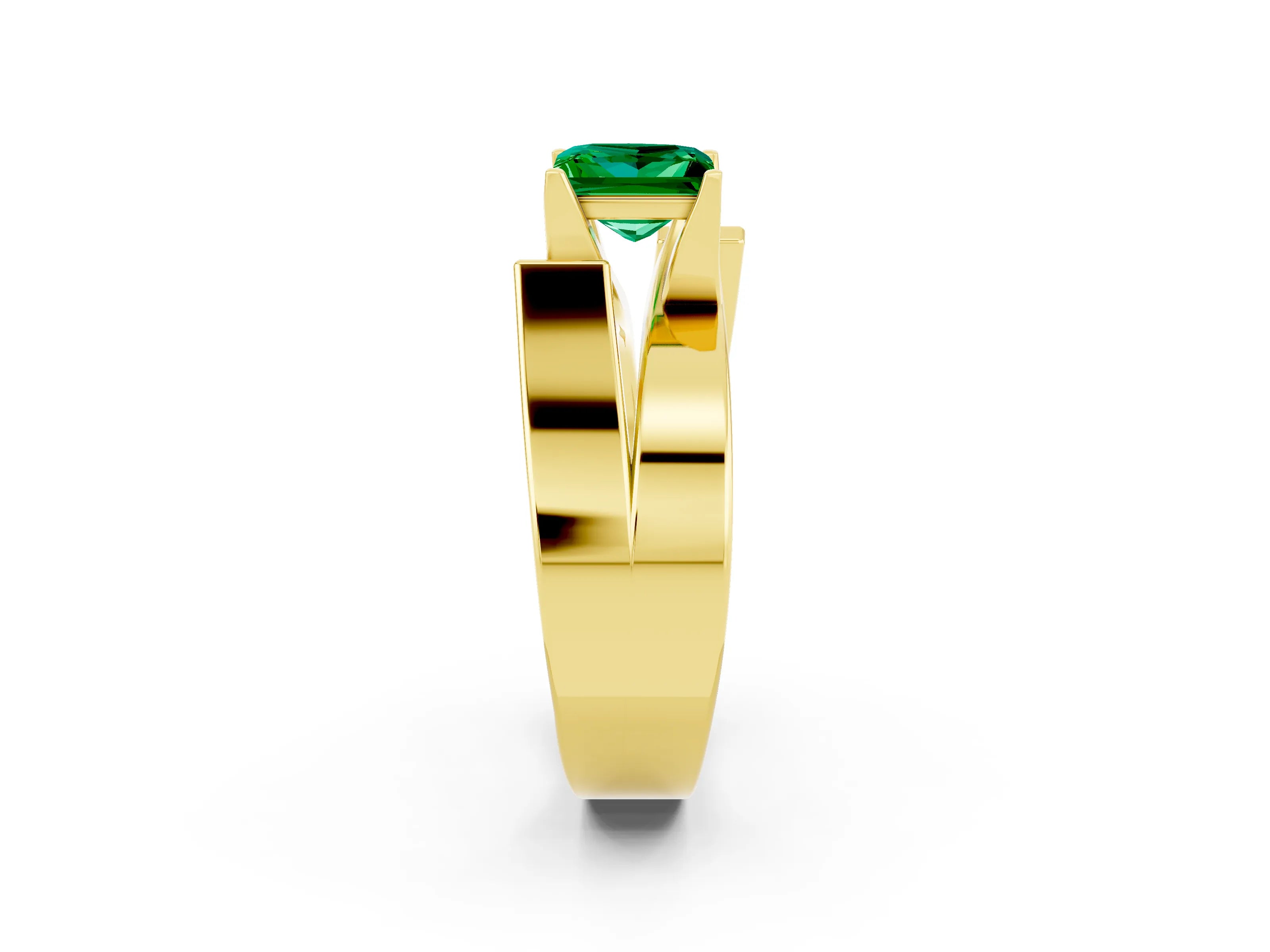 Yellow gold Modern Tension Set Princess Cut Emerald Solitaire Wide Band Ring_2