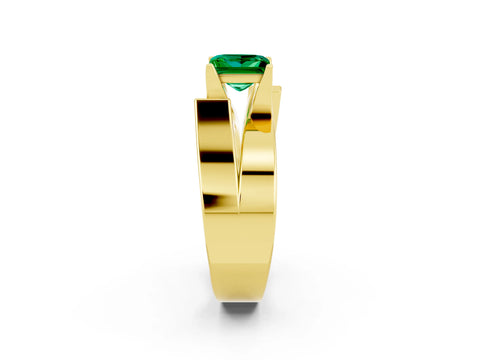 Yellow gold Modern Tension Set Princess Cut Emerald Solitaire Wide Band Ring_2
