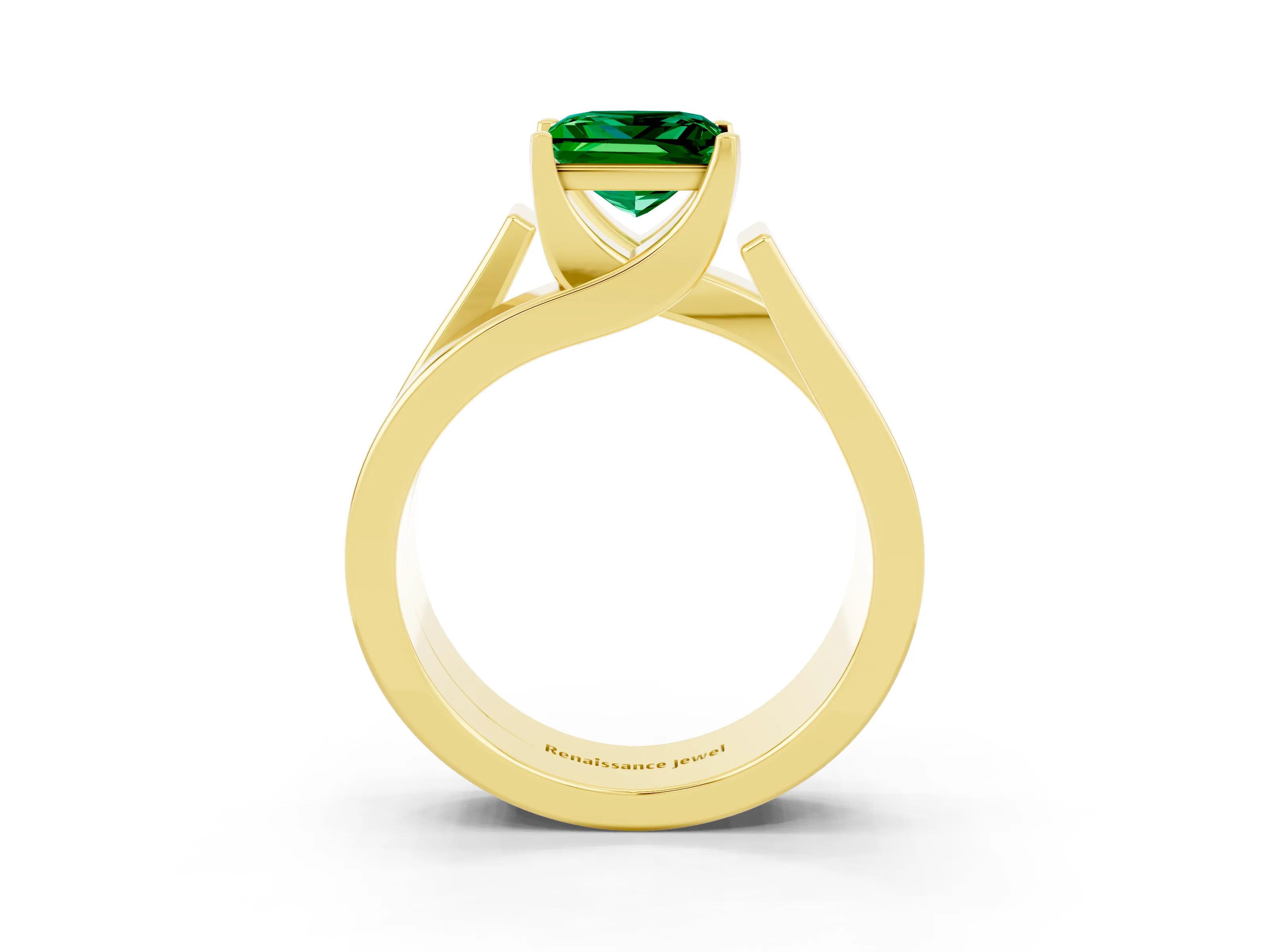 Yellow gold Modern Tension Set Princess Cut Emerald Solitaire Wide Band Ring_3