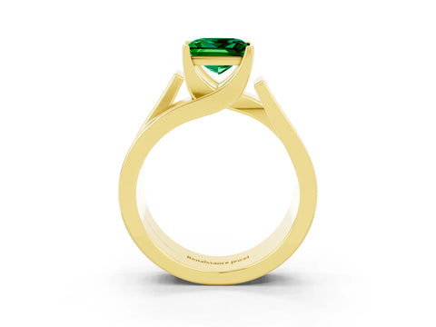 Yellow gold Modern Tension Set Princess Cut Emerald Solitaire Wide Band Ring_3