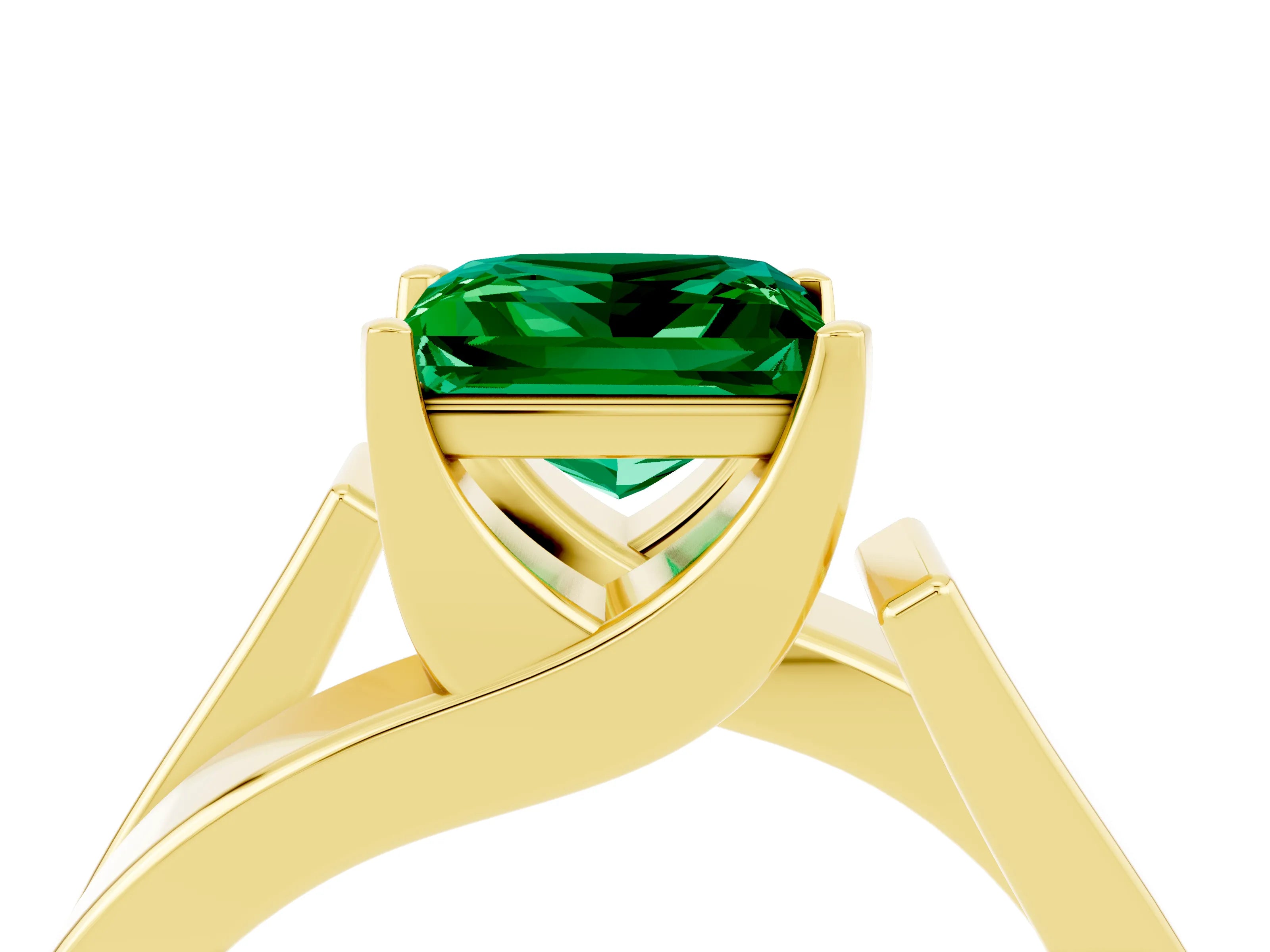 Yellow gold Modern Tension Set Princess Cut Emerald Solitaire Wide Band Ring_4