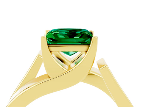 Yellow gold Modern Tension Set Princess Cut Emerald Solitaire Wide Band Ring_4