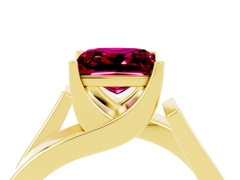 Yellow gold Modern Tension Set Princess Cut Garnet Solitaire Wide Band Ring_4