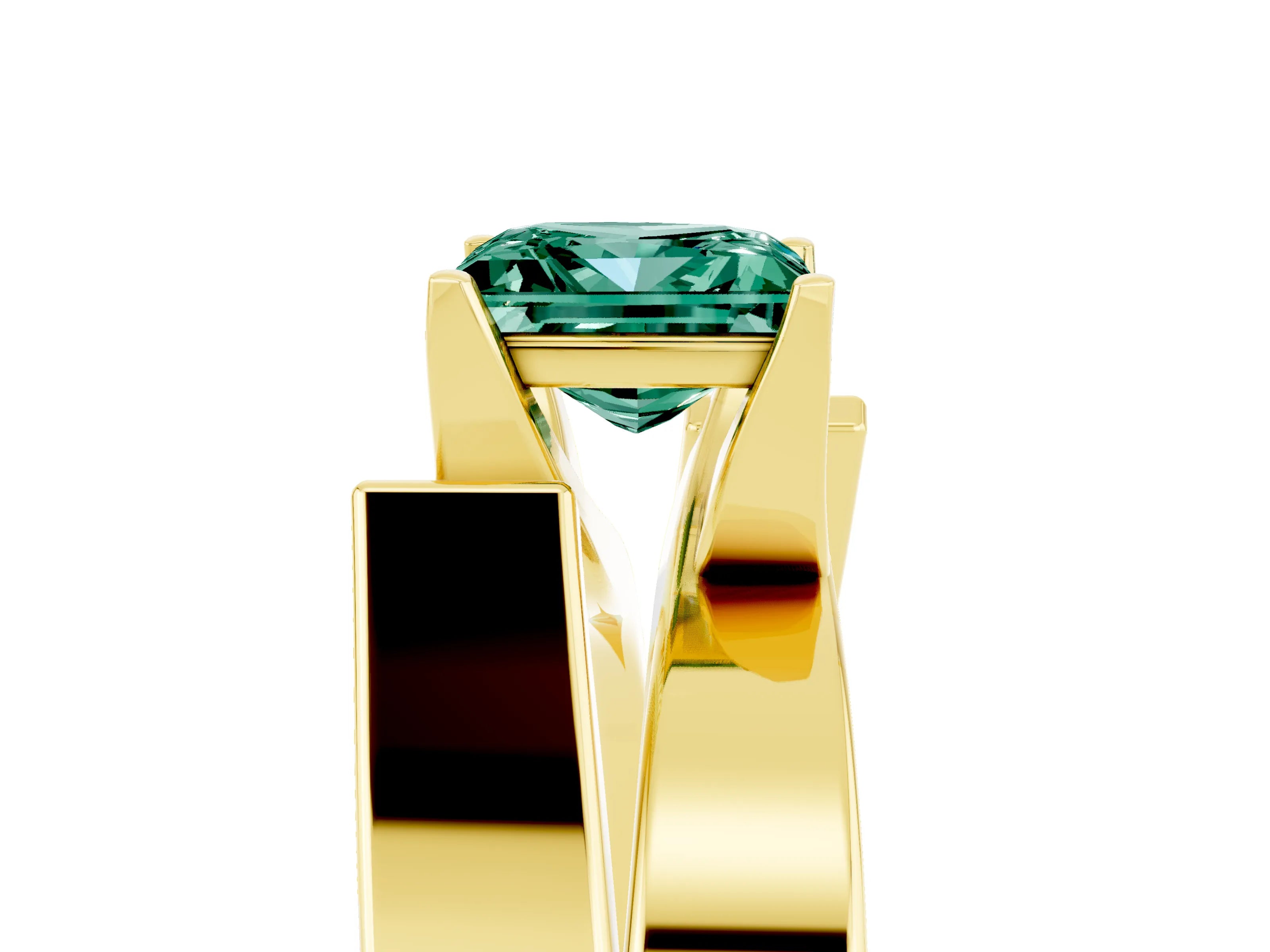 Yellow gold Modern Tension Set Princess Cut Green Sapphire Solitaire Wide Band Ring_5