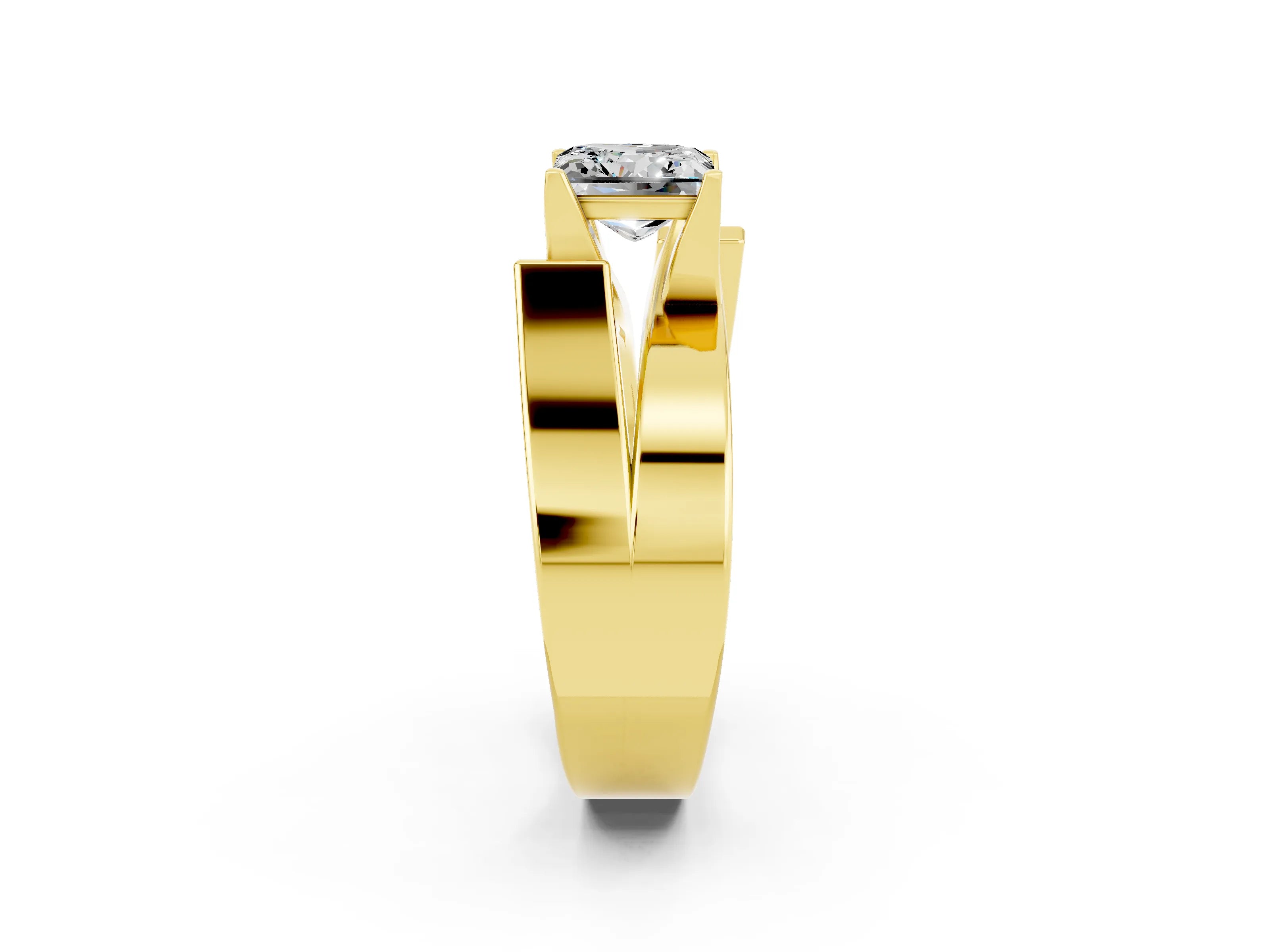 Yellow gold Modern Tension Set Princess Cut Moissanite Solitaire Wide Band Ring_2