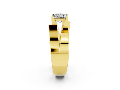 Yellow gold Modern Tension Set Princess Cut Moissanite Solitaire Wide Band Ring_2