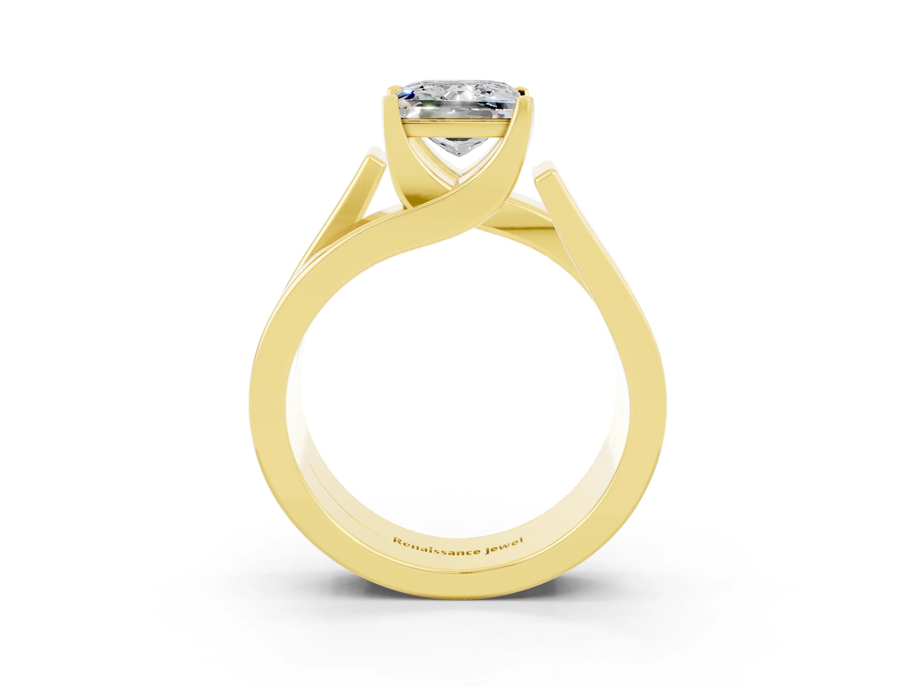 Yellow gold Modern Tension Set Princess Cut Moissanite Solitaire Wide Band Ring_3