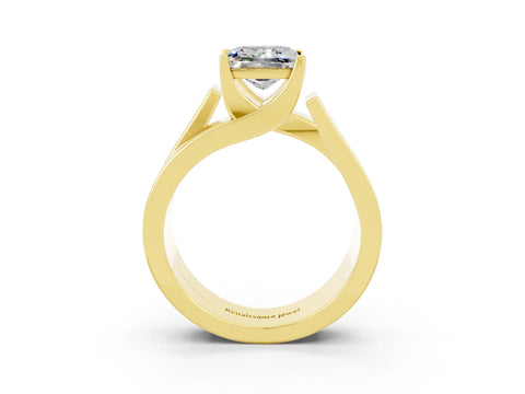 Yellow gold Modern Tension Set Princess Cut Moissanite Solitaire Wide Band Ring_3