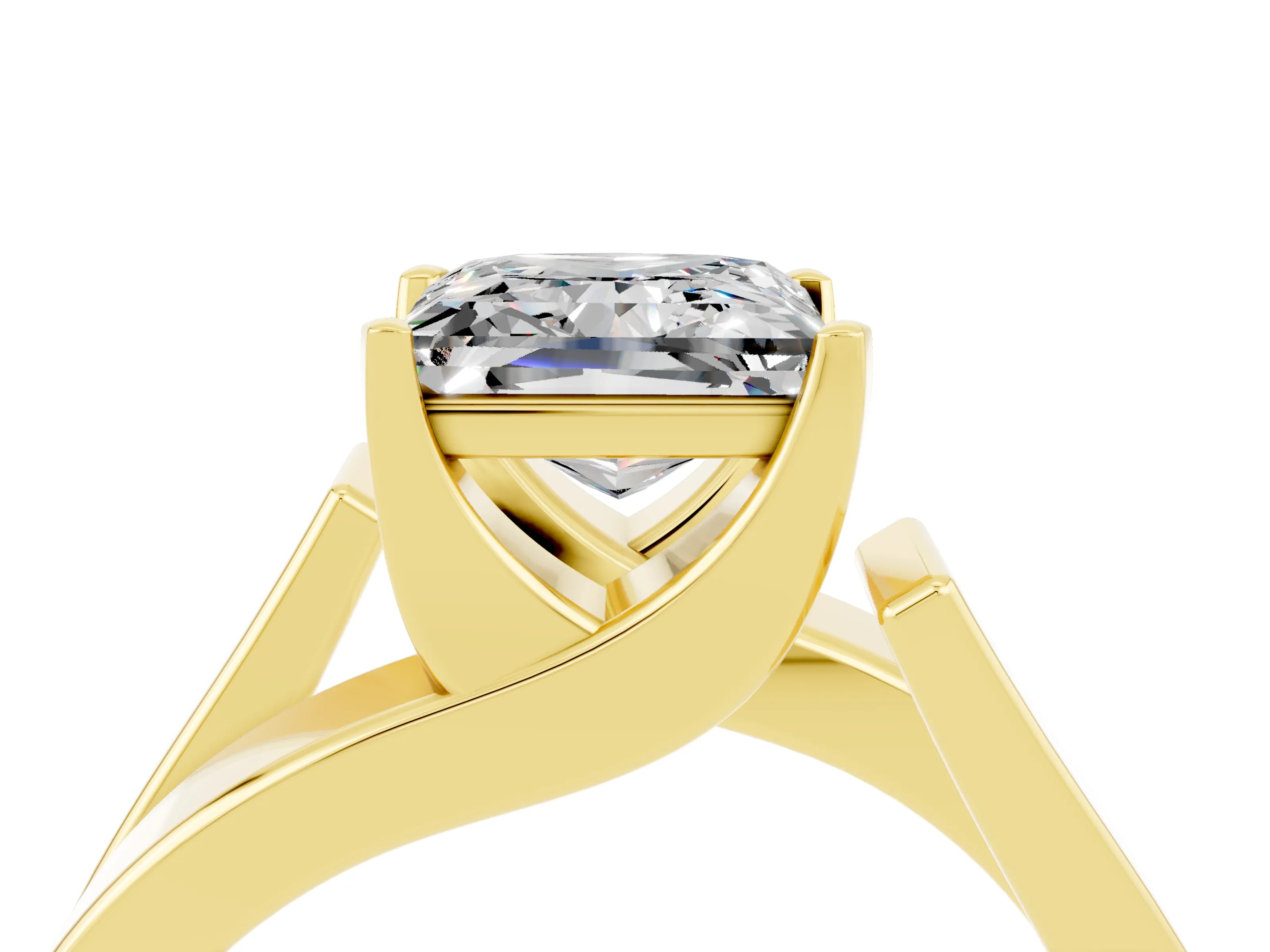 Yellow gold Modern Tension Set Princess Cut Moissanite Solitaire Wide Band Ring_4
