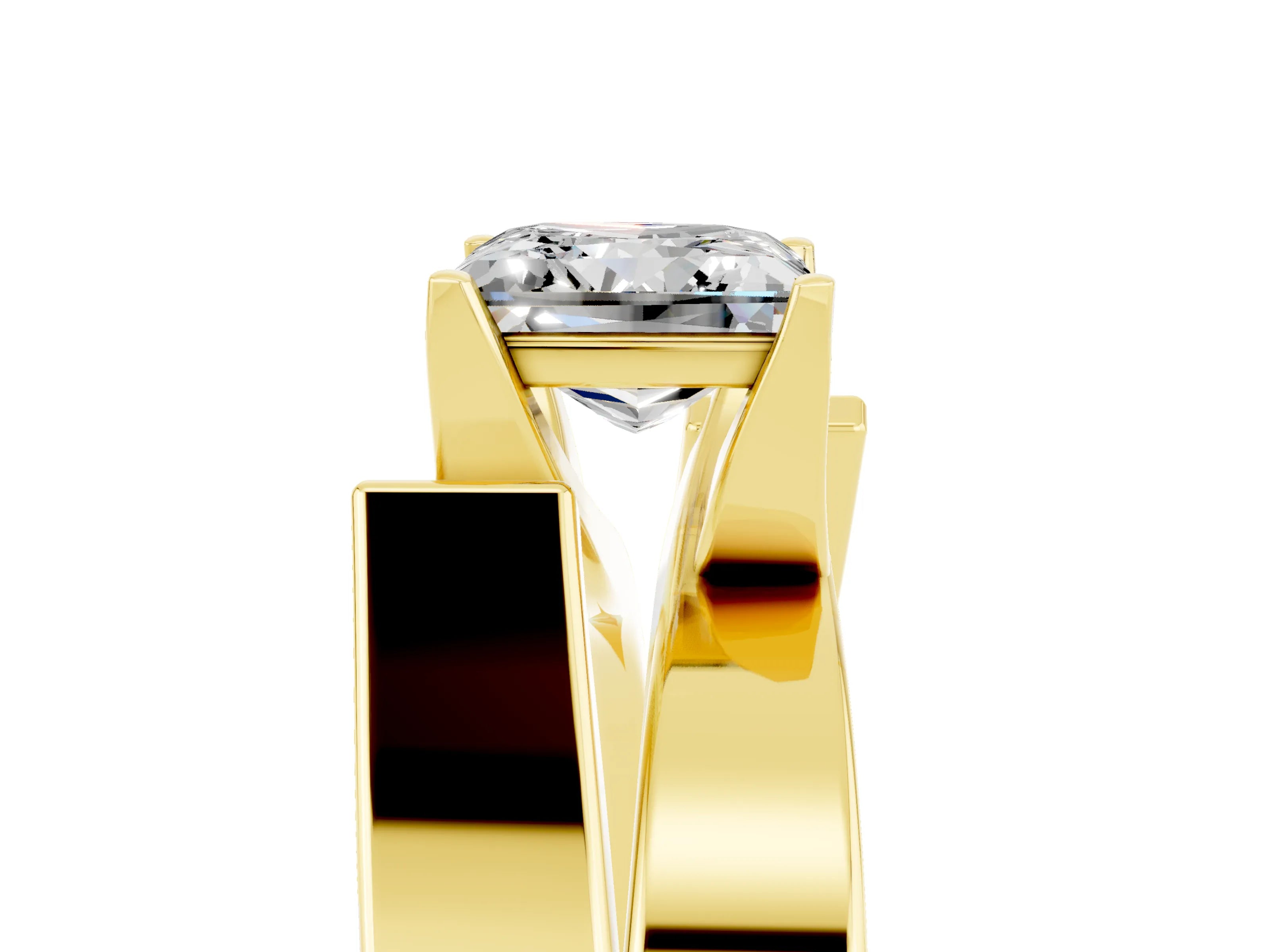 Yellow gold Modern Tension Set Princess Cut Moissanite Solitaire Wide Band Ring_5