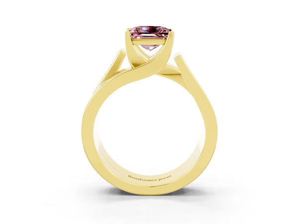 Yellow gold Modern Tension Set Princess Cut Morganite Solitaire Wide Band Ring