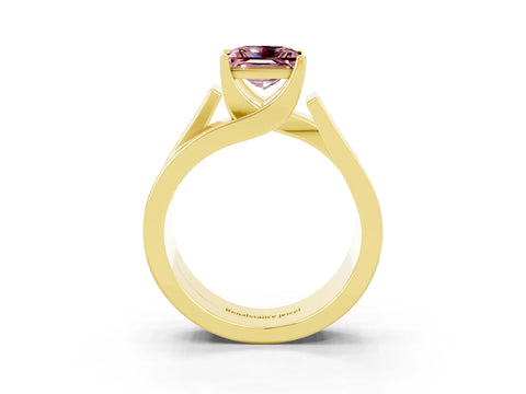 Yellow gold Modern Tension Set Princess Cut Morganite Solitaire Wide Band Ring_3