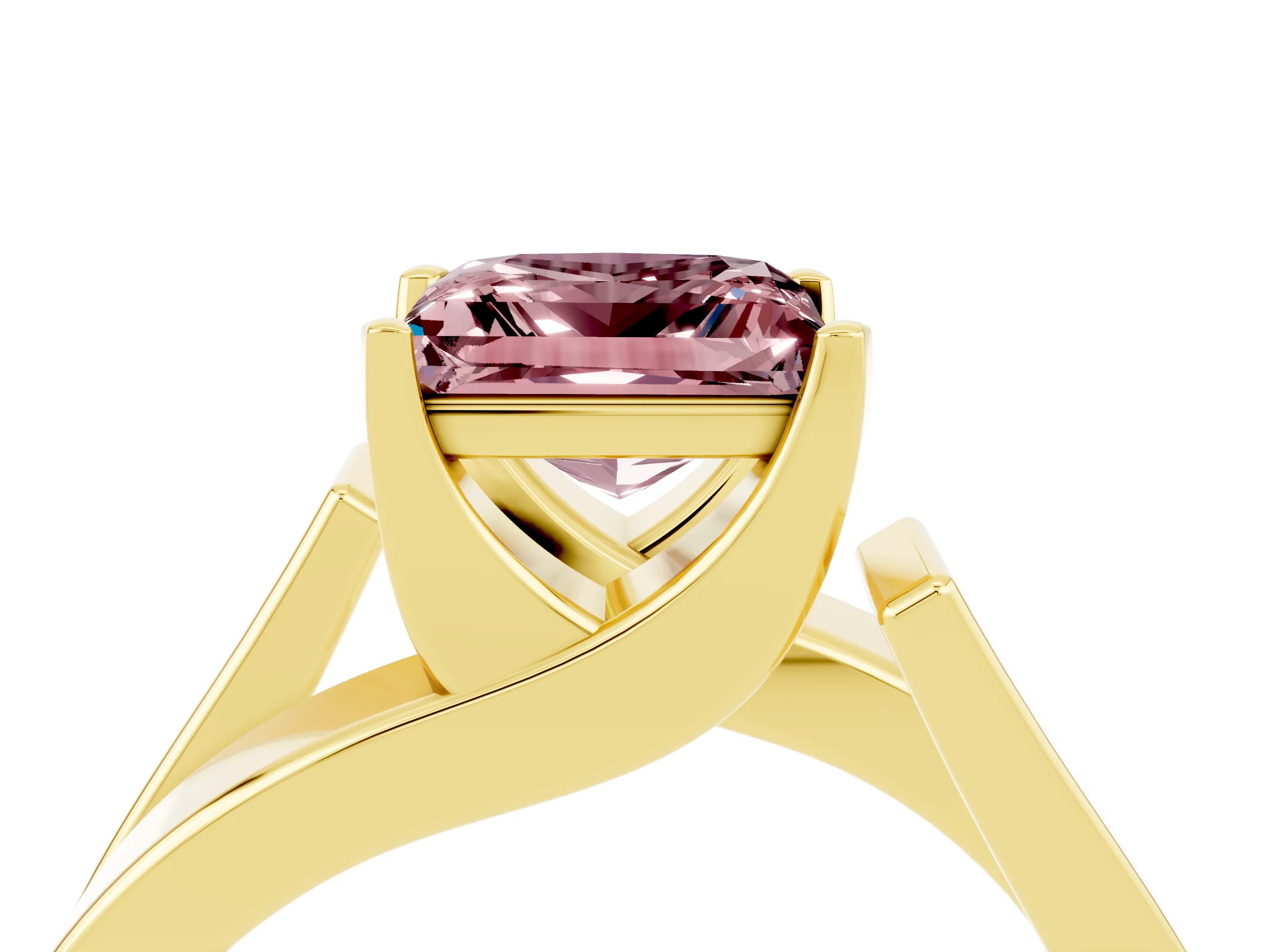 Yellow gold Modern Tension Set Princess Cut Morganite Solitaire Wide Band Ring_4