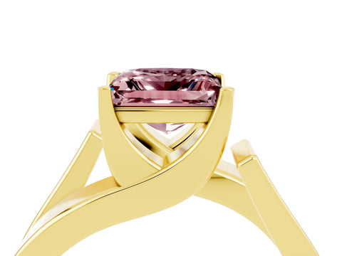 Yellow gold Modern Tension Set Princess Cut Morganite Solitaire Wide Band Ring_4