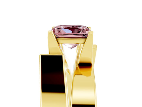 Yellow gold Modern Tension Set Princess Cut Morganite Solitaire Wide Band Ring_5
