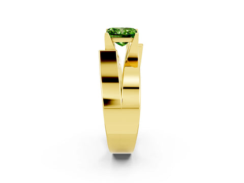 Yellow gold Modern Tension Set Princess Cut Peridot Solitaire Wide Band Ring_2