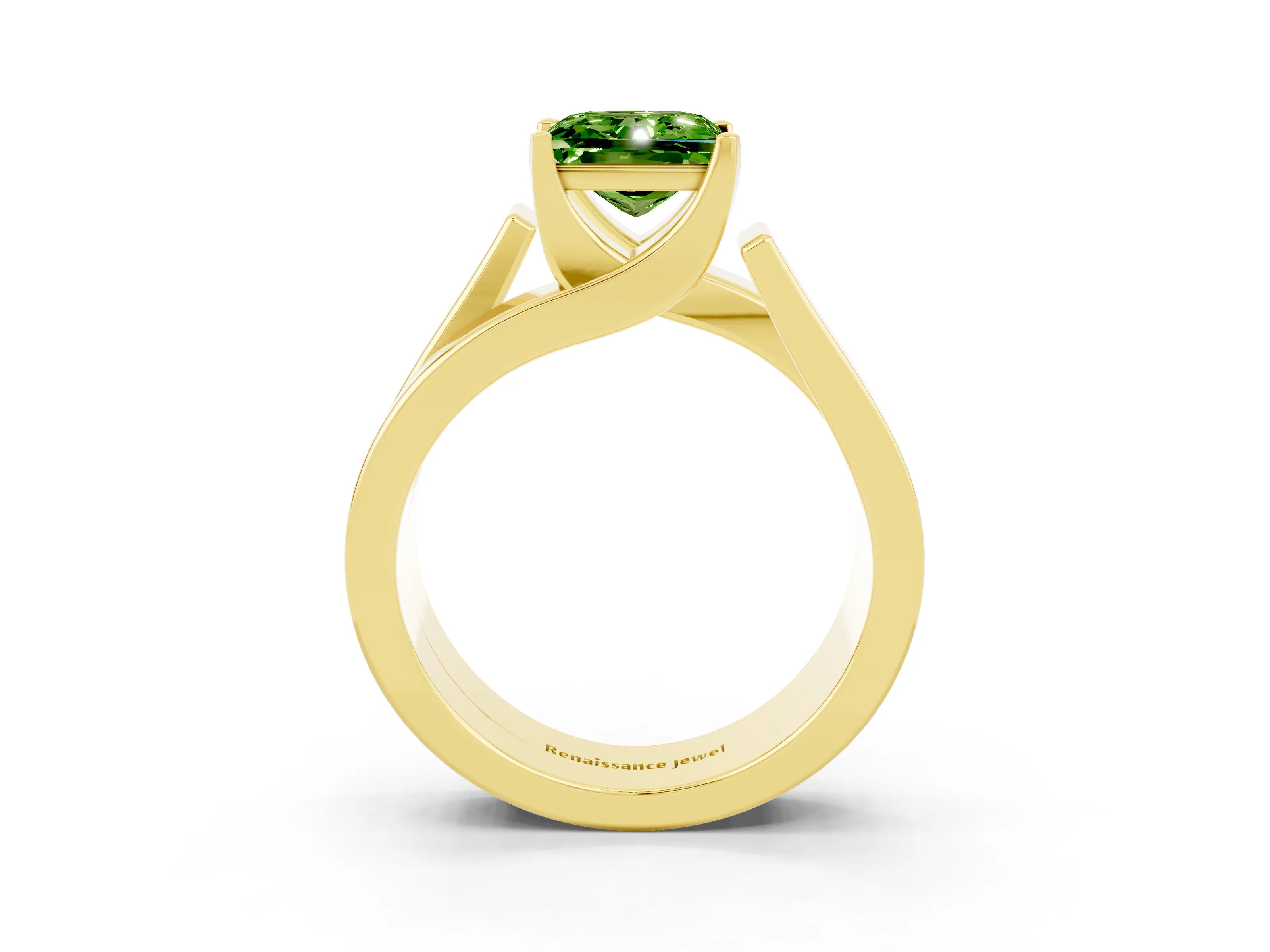 Yellow gold Modern Tension Set Princess Cut Peridot Solitaire Wide Band Ring_3
