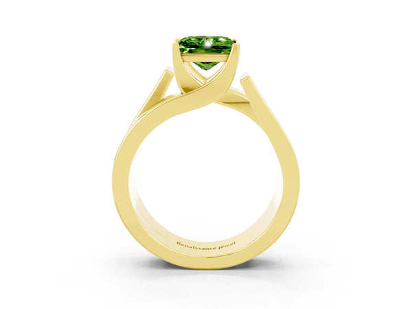 Yellow gold Modern Tension Set Princess Cut Peridot Solitaire Wide Band Ring