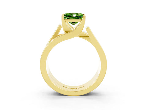 Yellow gold Modern Tension Set Princess Cut Peridot Solitaire Wide Band Ring_3