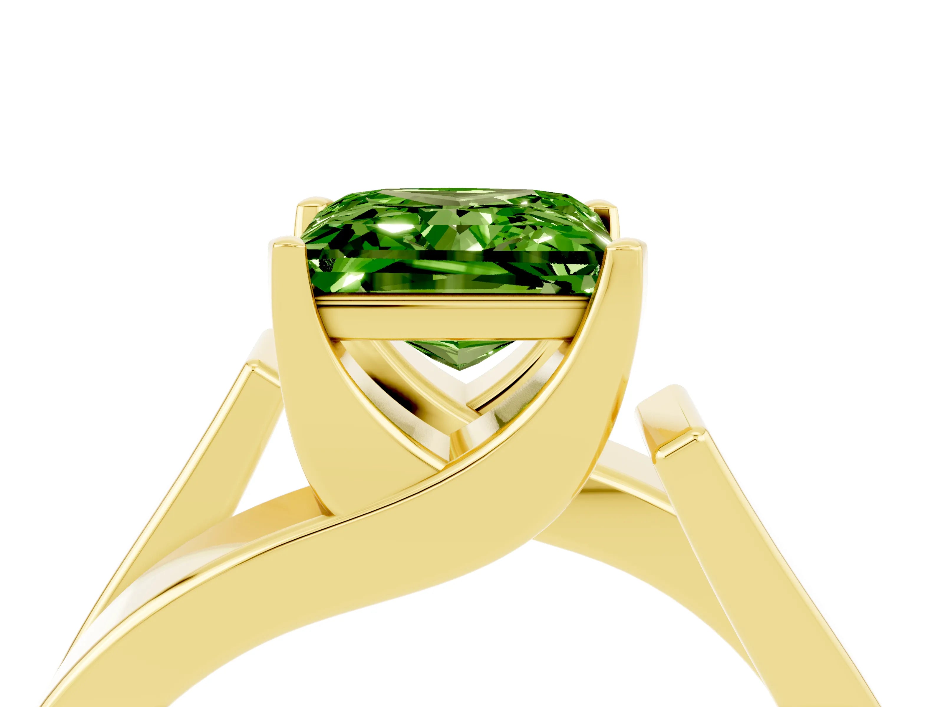 Yellow gold Modern Tension Set Princess Cut Peridot Solitaire Wide Band Ring_4