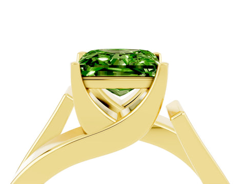 Yellow gold Modern Tension Set Princess Cut Peridot Solitaire Wide Band Ring_4