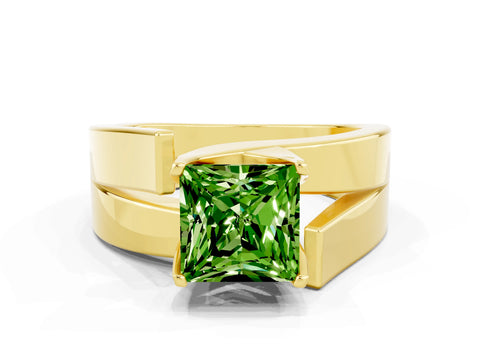 Yellow gold Modern Tension Set Princess Cut Peridot Solitaire Wide Band Ring