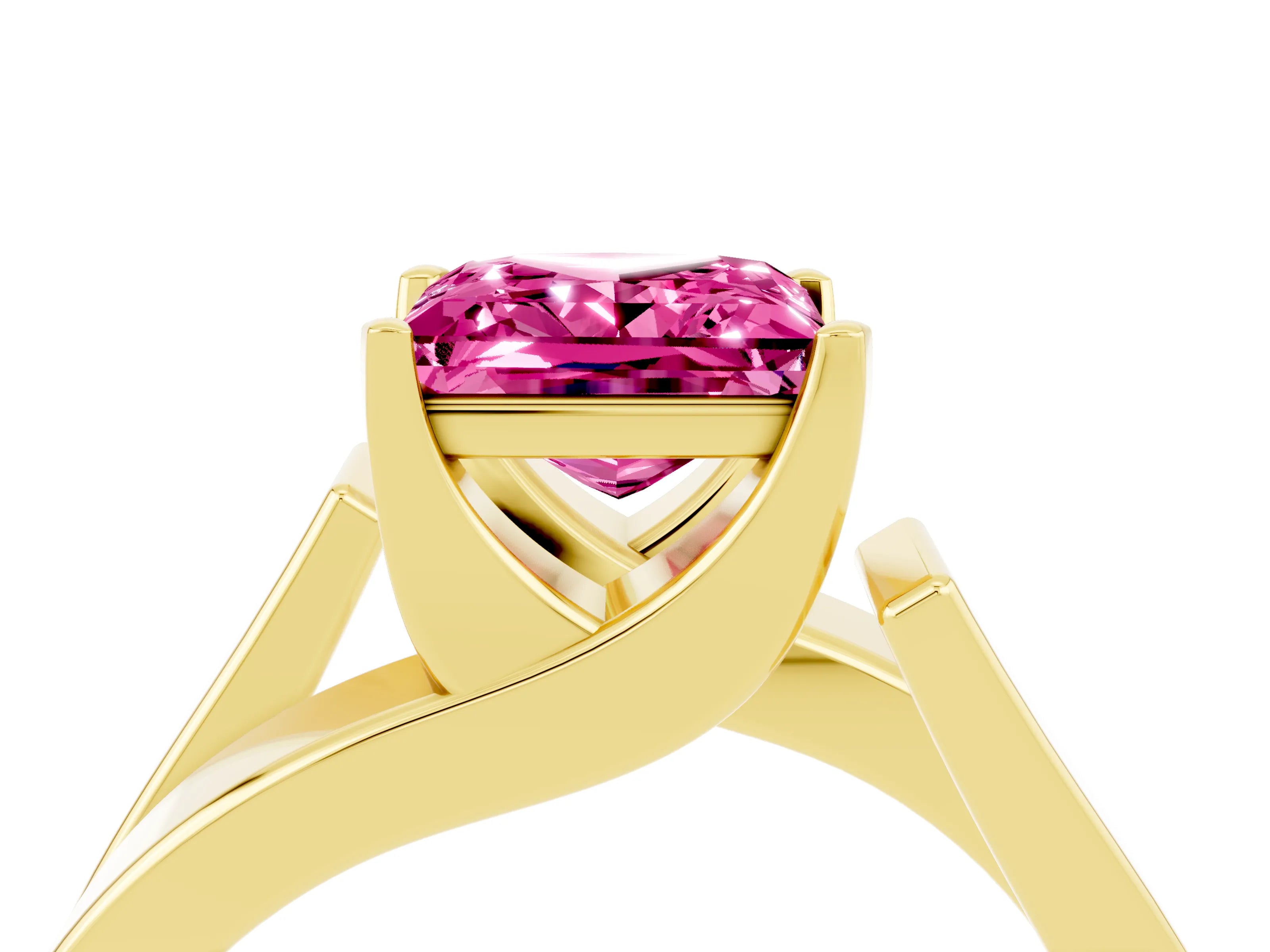 Yellow gold Modern Tension Set Princess Cut Pink Sapphire Solitaire Wide Band Ring_16