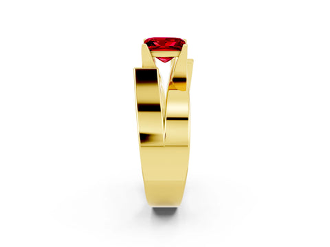 Yellow gold Modern Tension Set Princess Cut Ruby Solitaire Wide Band Ring_2