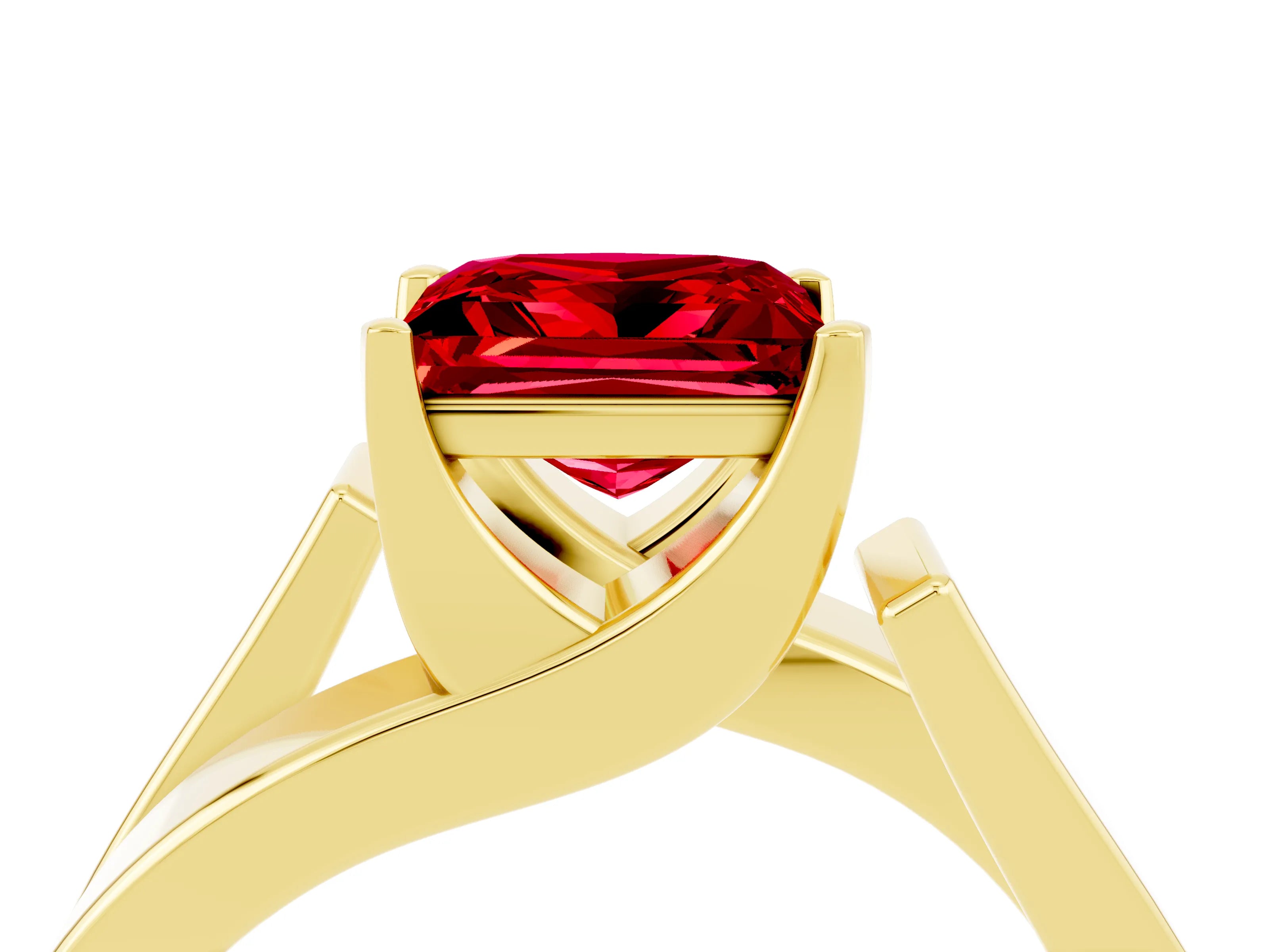 Yellow gold Modern Tension Set Princess Cut Ruby Solitaire Wide Band Ring_4