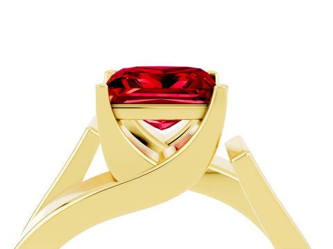 Yellow gold Modern Tension Set Princess Cut Ruby Solitaire Wide Band Ring_4