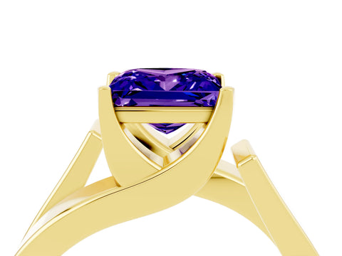 Yellow gold Modern Tension Set Princess Cut Tanzanite Solitaire Wide Band Ring_4