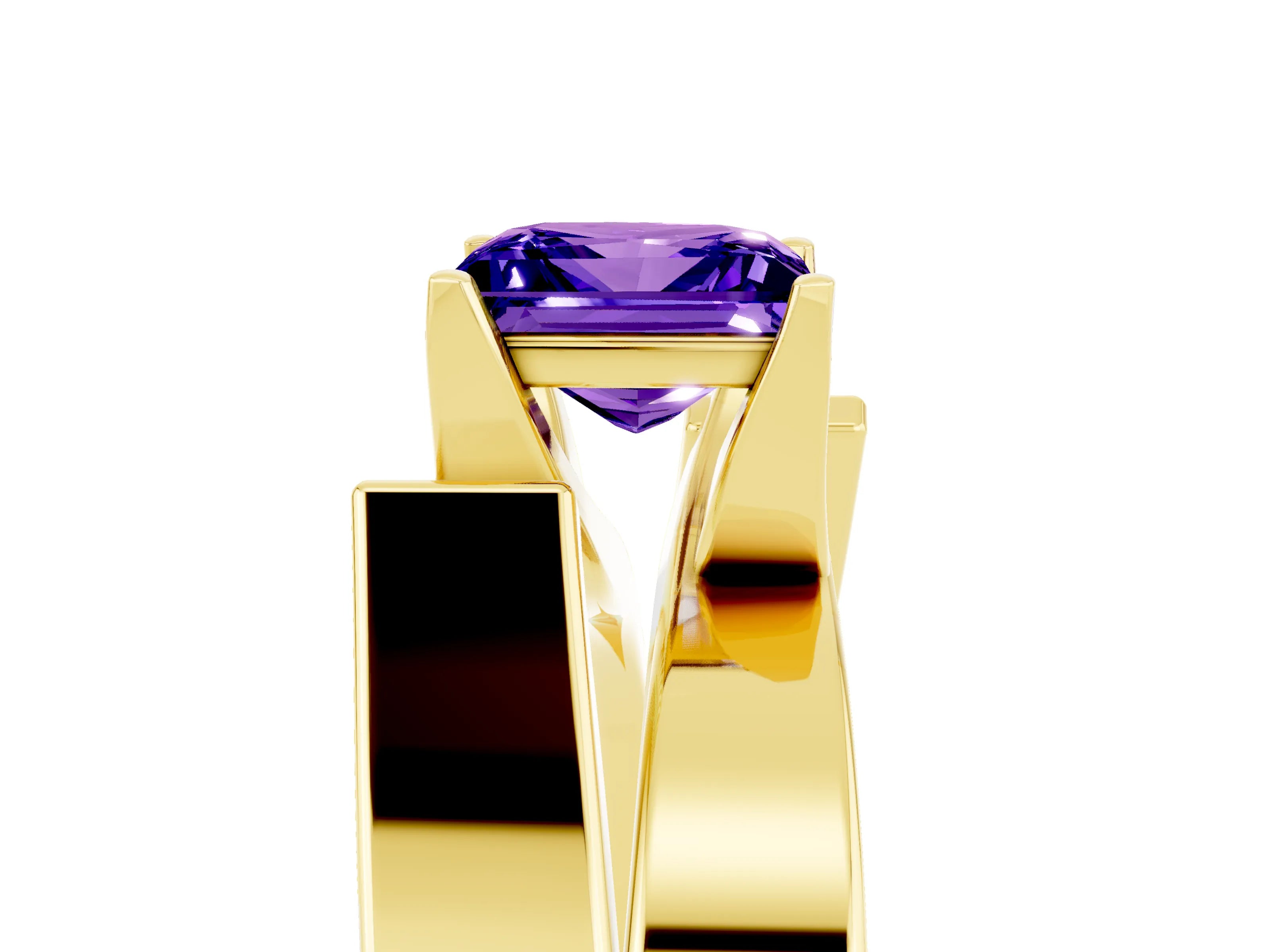 Yellow gold Modern Tension Set Princess Cut Tanzanite Solitaire Wide Band Ring_5