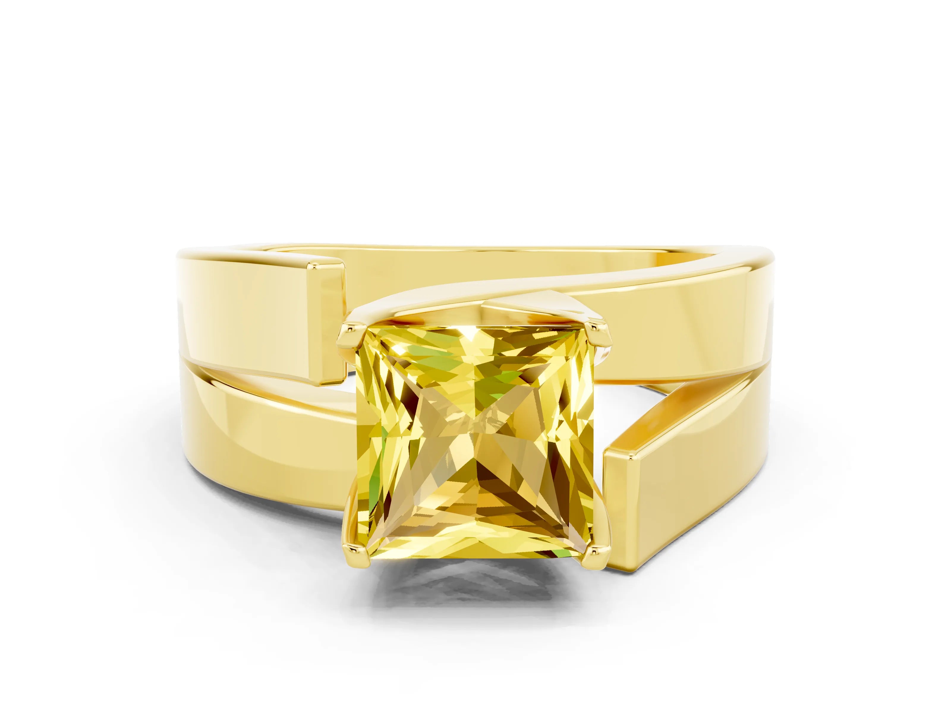 Yellow gold Modern Tension Set Princess Cut Yellow Sapphire Solitaire Wide Band Ring_12